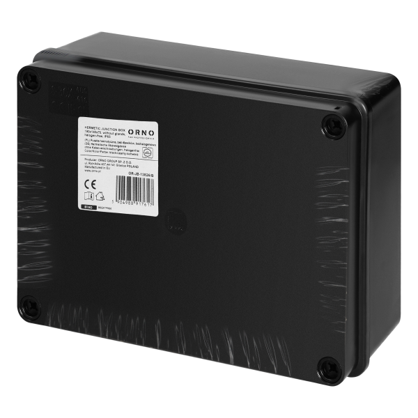 Hermetic junction box 190x140x70, without glands, black, halogen-free, UV resistant, IP65