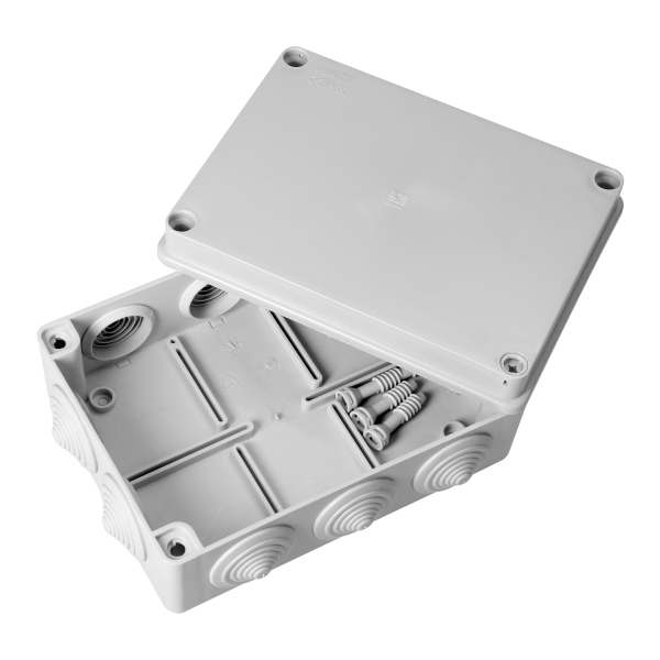 Hermetic junction box 190x140x70, 10 glands, grey, IP65