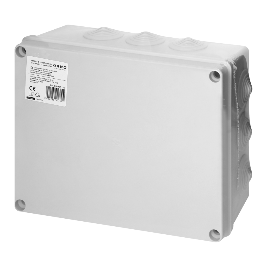 Hermetic junction box 240x190x90, 12 glands, grey, IP65