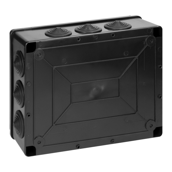 Hermetic junction box 240x190x90, 12 glands, UV resistant, black, IP65