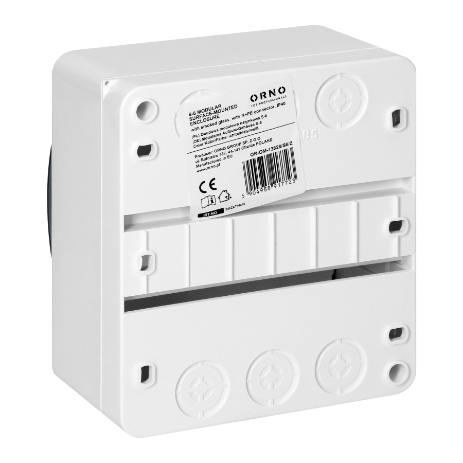S-6 modular surface-mounted enclosure, with smoked glass, with N+PE connector, white, IP40