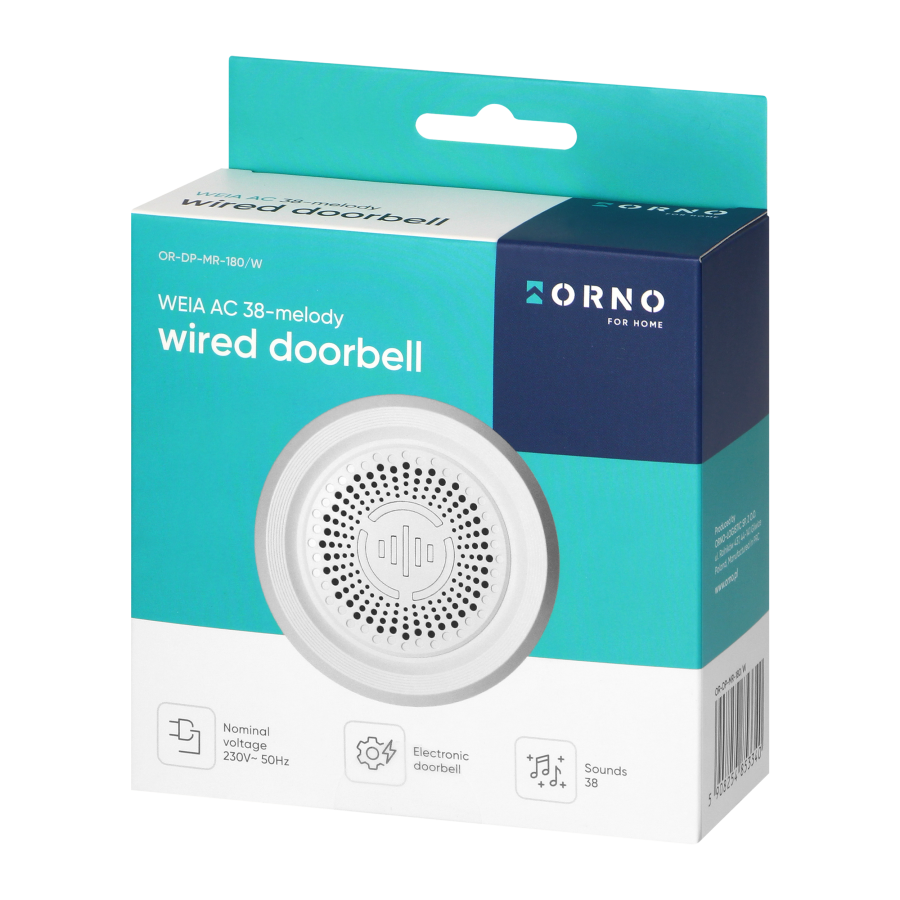 Electronic wired doorbell WEIA AC, 38 sounds, 230 V, white