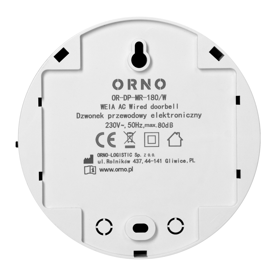 WEIA AC, dzwonek przewodowy elektroniczny, 38 dźwięków, 230 V, biały