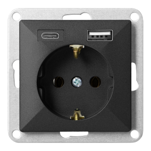 Gniazdo pojedyncze p/t 2P+Z, Schuko, z ładowarką USB A+C Pearl, 16 A, 250 V, PT-17P/USB A+C, czarny