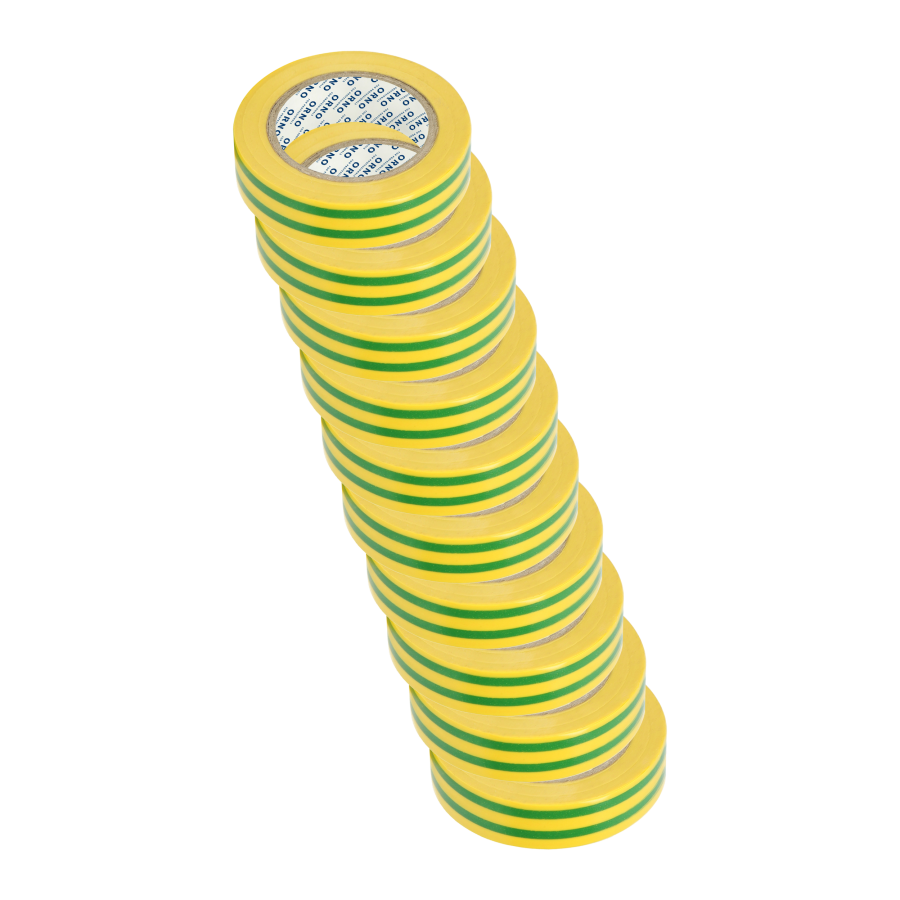 Zestaw 10 taśm izolacyjnych, żółto/zielona,grubość 0,13 mm, szerokość 15 mm, długość 10 m