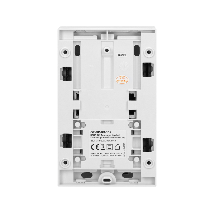 Electromechanical two-tone doorbell with inbuilt transformer, BELIS, 23V - 8V, white