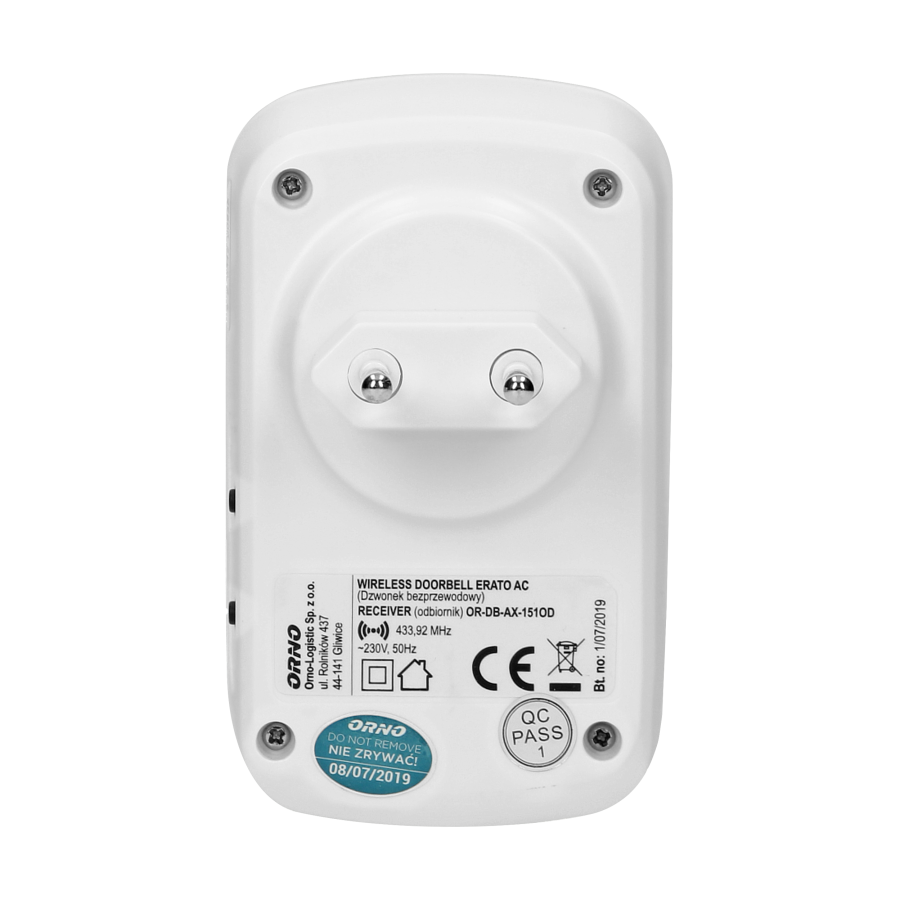 Dzwonek bezprzewodowy ERATO AC, sieciowy, learning system, 32 dźwięki, 100m