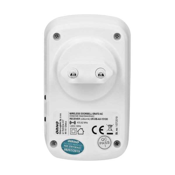 Dzwonek bezprzewodowy ERATO AC, sieciowy, learning system, 32 dźwięki, 100m