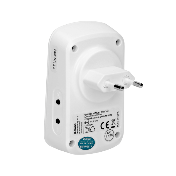 Dzwonek bezprzewodowy ERATO AC, sieciowy, learning system, 32 dźwięki, 100m