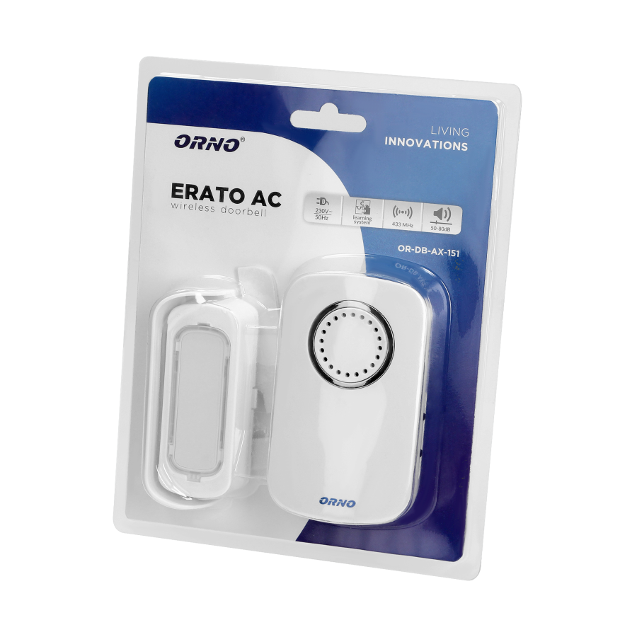 Dzwonek bezprzewodowy ERATO AC, sieciowy, learning system, 32 dźwięki, 100m