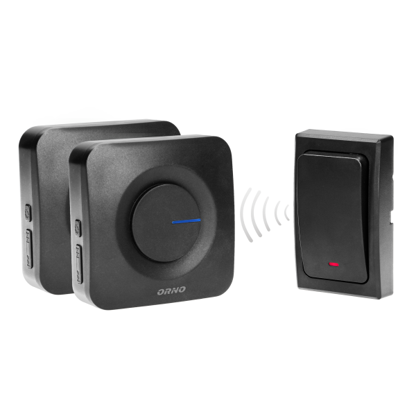 Dzwonek bezprzewodowy ONDO 2 AC, sieciowy, z 2 odbiornikami 1 przyciskiem bezbateryjnym, learning system, 36 dźwięków, 200m, czarny