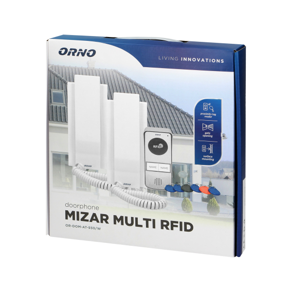 Two-family doorphone set with intercom function, surface mounted with proximity tag reader, MIZAR MULTI