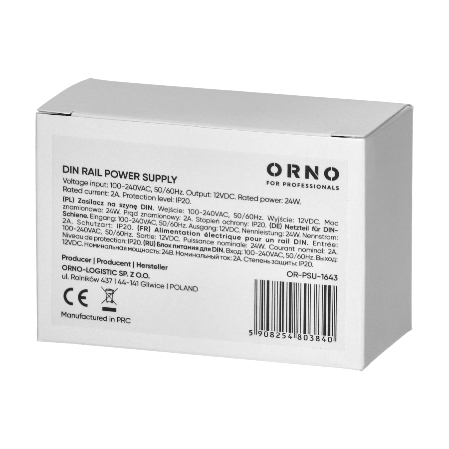 DIN rail power adaptor 12V DC 2A, 24W, width: 2 units