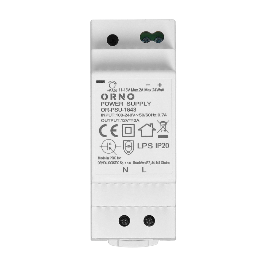 DIN rail power adaptor 12V DC 2A, 24W, width: 2 units