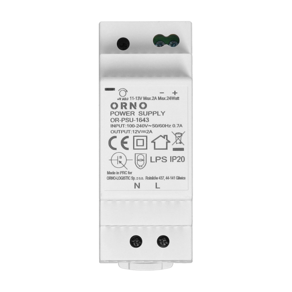 DIN rail power adaptor 12V DC 2A, 24W, width: 2 units