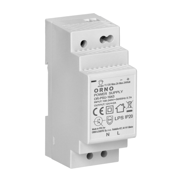 DIN rail power adaptor 12V DC 2A, 24W, width: 2 units