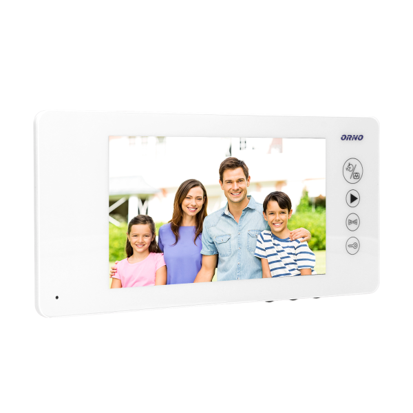 Zestaw wideodomofonowy bezsłuchawkowy, kolor, 7" LCD, pin hole, pamięć, z czytnikiem breloków zbliżeniowych, biały, ARCUS RFID
