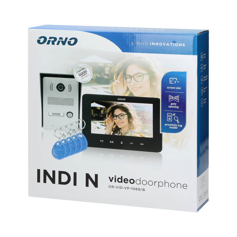 Zestaw wideodomofonowy bezsłuchawkowy, kolor,  LCD 7", z czytnikiem breloków zbliżeniowych, interkom, natynkowy, INDI N