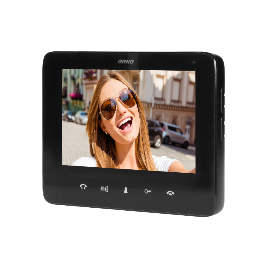 Video doorphone set, handset-free with multicolor 7" LCD screen, proximity tags reader and intercom function, flush-mounted, INDI P