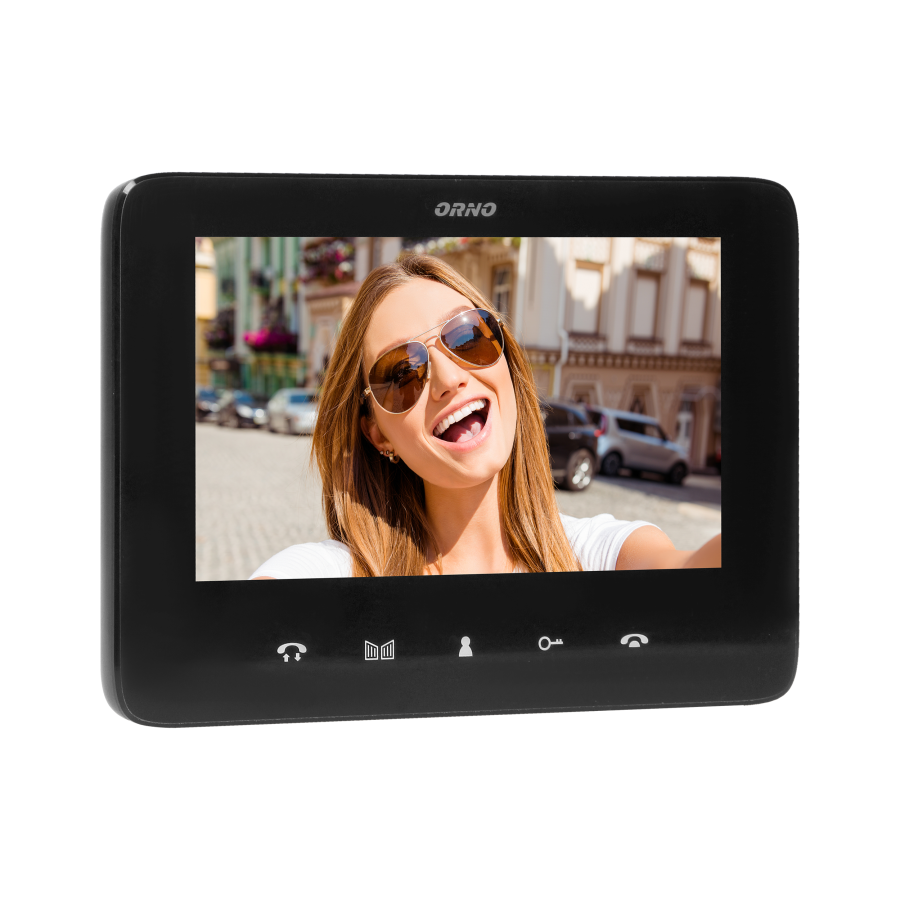 Video doorphone set, handset-free with multicolor 7" LCD screen, proximity tags reader and intercom function, flush-mounted, INDI P