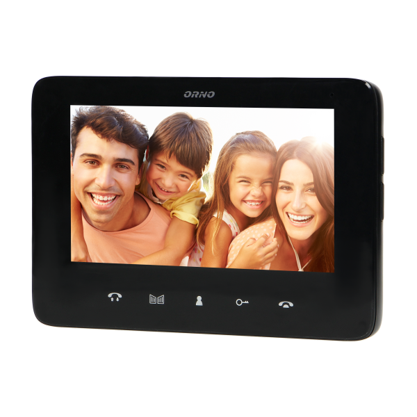 Video doorphone set, handset-free with multicolor 7" LCD screen, code lock and intercom function, surface-mounted, black, SCUTI