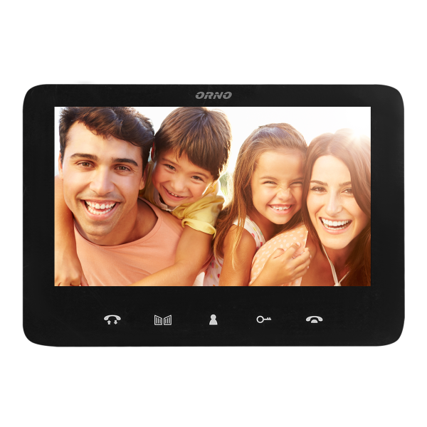 Video doorphone set, handset-free with multicolor 7" LCD screen, code lock and intercom function, surface-mounted, black, SCUTI