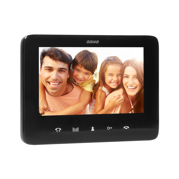 Video doorphone set, handset-free with multicolor 7" LCD screen, code lock and intercom function, surface-mounted, black, SCUTI