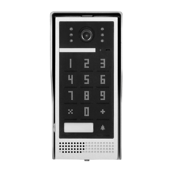 Video doorphone set, handset-free with multicolor 7" LCD screen, code lock and intercom function, surface-mounted, black, SCUTI