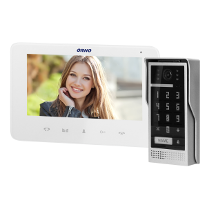 Video doorphone set, handset-free with multicolor 7" LCD screen, code lock and intercom function, surface-mounted, white, SCUTI