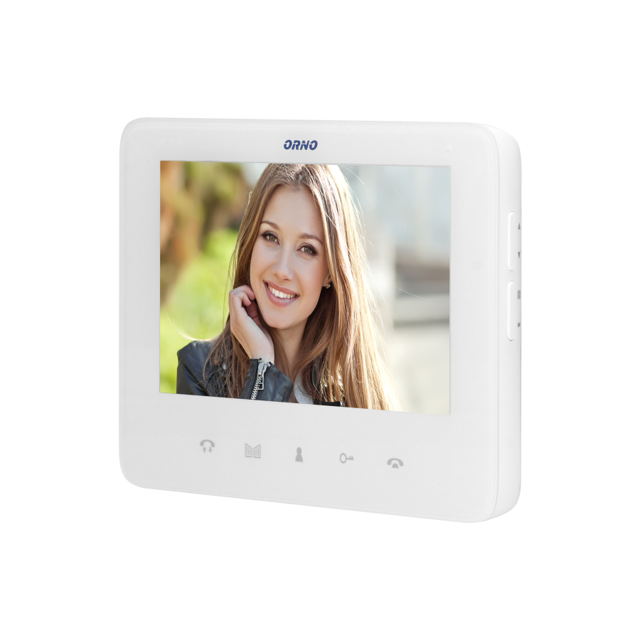 Video doorphone set, handset-free with multicolor 7" LCD screen, code lock and intercom function, surface-mounted, white, SCUTI