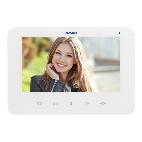 Video doorphone set, handset-free with multicolor 7" LCD screen, code lock and intercom function, surface-mounted, white, SCUTI