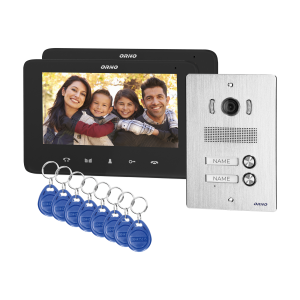 Two-family video doorphone set, handset-free with multicolor 7" LCD screen, proximity tags reader and intercom function, flush-mounted, INDI MULTI P