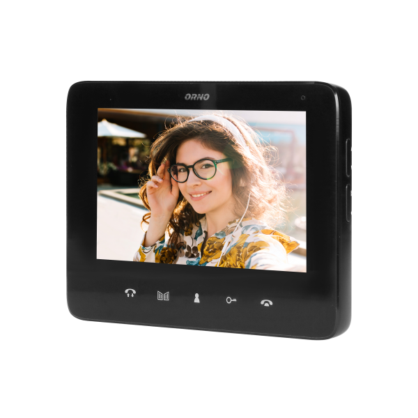 Handset-free video monitor with multicolor 7" LCD screen, for the extension of INDI and SCUTI series, with gate opening and intercom functions, black