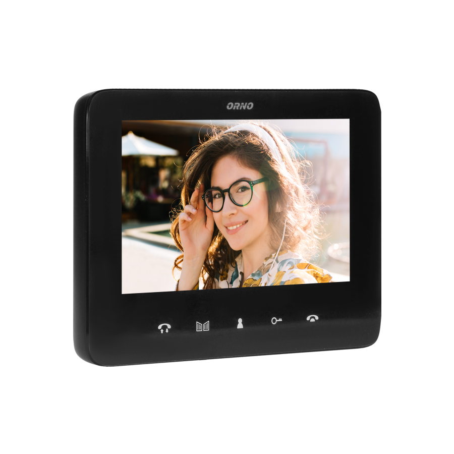 Handset-free video monitor with multicolor 7" LCD screen, for the extension of INDI and SCUTI series, with gate opening and intercom functions, black