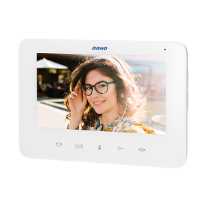 Handset-free video monitor with multicolor 7" LCD screen, for the extension of INDI and SCUTI series, with gate opening and intercom functions, white