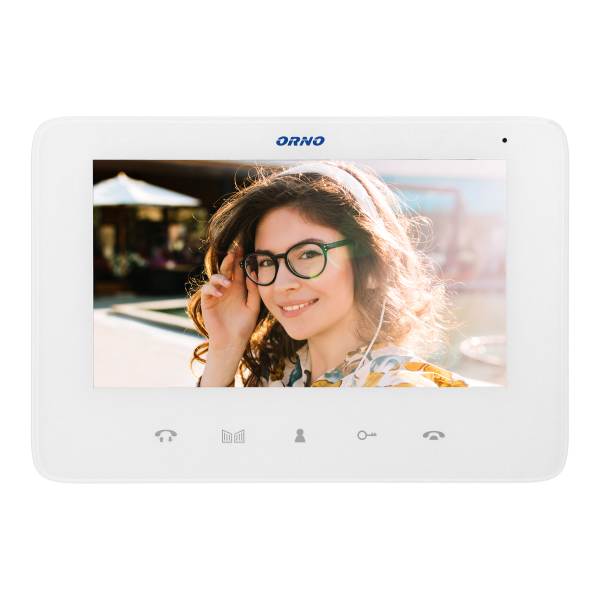 Handset-free video monitor with multicolor 7" LCD screen, for the extension of INDI and SCUTI series, with gate opening and intercom functions, white