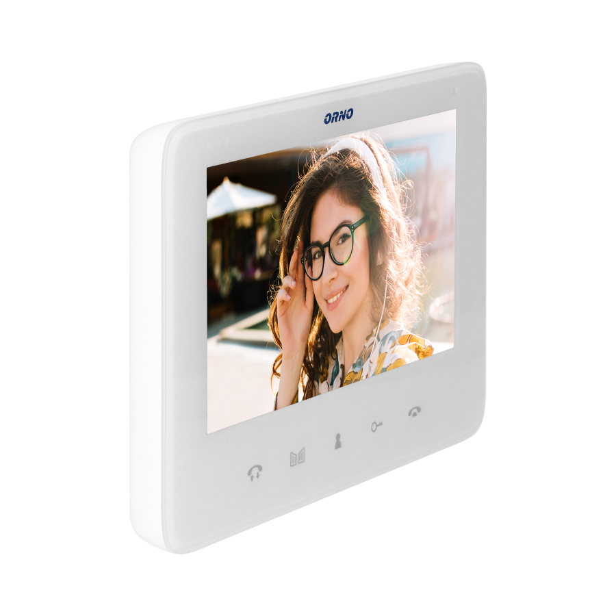 Handset-free video monitor with multicolor 7" LCD screen, for the extension of INDI and SCUTI series, with gate opening and intercom functions, white