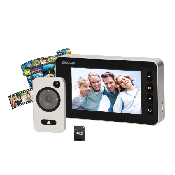 Elektroniczny wizjer do drzwi 4,3" z funkcją nagrywania na kartę Micro SD, czujnikiem ruchu i menu w 9 językach, bateryjny