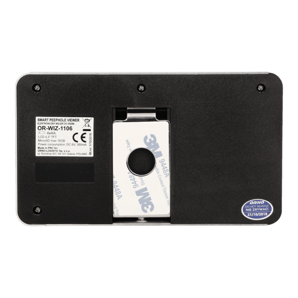 Elektroniczny wizjer do drzwi 4,3" z funkcją nagrywania na kartę Micro SD, czujnikiem ruchu i menu w 9 językach, bateryjny