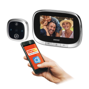 Electronic door viewer with integrated motion sensor and 4.3'' LCD screen, image and video recording on Micro SD card, menu in 4 languages, remote control via Tuya APP, inbuilt battery