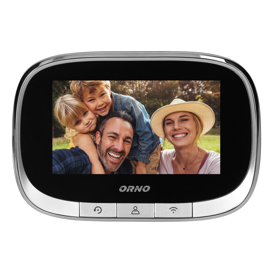 Electronic door viewer with integrated motion sensor and 4.3'' LCD screen, image and video recording on Micro SD card, menu in 4 languages, remote control via Tuya APP, inbuilt battery