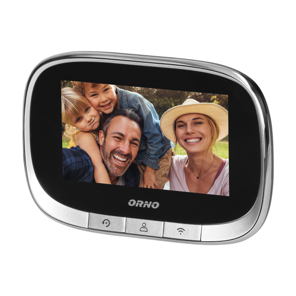 Electronic door viewer with integrated motion sensor and 4.3'' LCD screen, image and video recording on Micro SD card, menu in 4 languages, remote control via Tuya APP, inbuilt battery