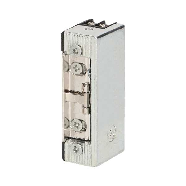 Symmetric electric strike with memory and lock, low current coil