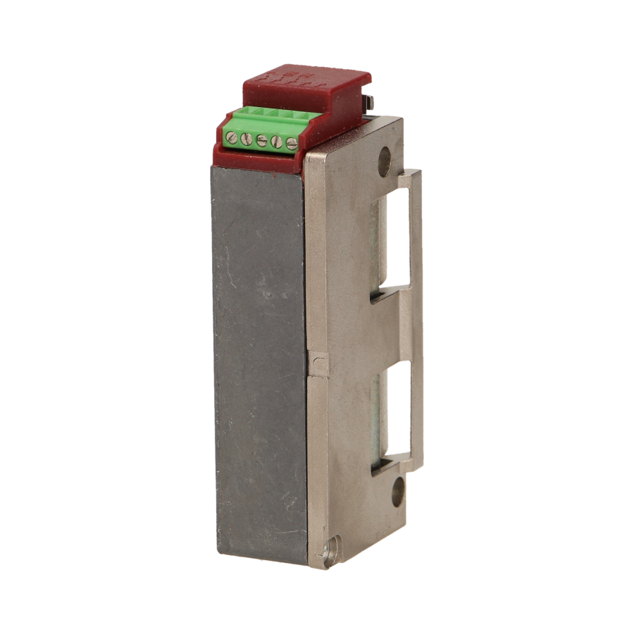 Electric strike with latch guide and unclosed door signalling, reversible, MINI, low current coil