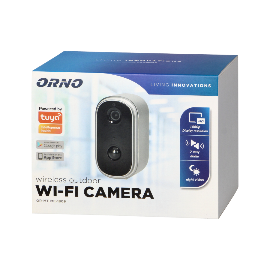 Wireless outdoor Wi-Fi camera, Smartphone communication with Tuya app, IP65, intercom, memory