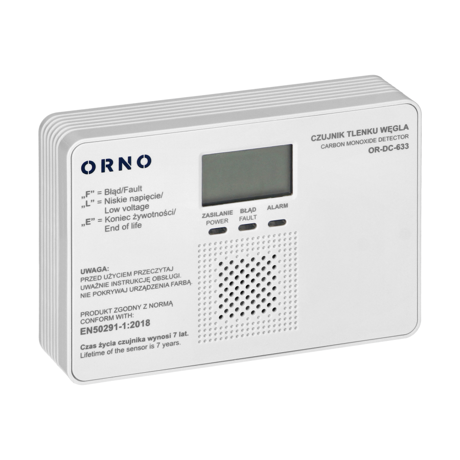 Battery-operated carbon monoxide sensor, 9V, 7-year service life, EN 50291-1: 2018 compliant