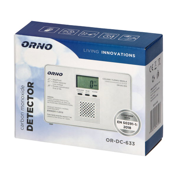 Battery-operated carbon monoxide sensor, 9V, 7-year service life, EN 50291-1: 2018 compliant, tested in Poland