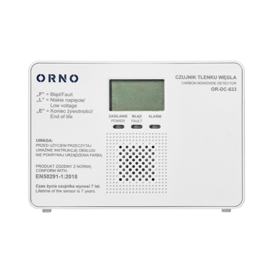 Battery-operated carbon monoxide sensor, 9V, 7-year service life, EN 50291-1: 2018 compliant, tested in Poland