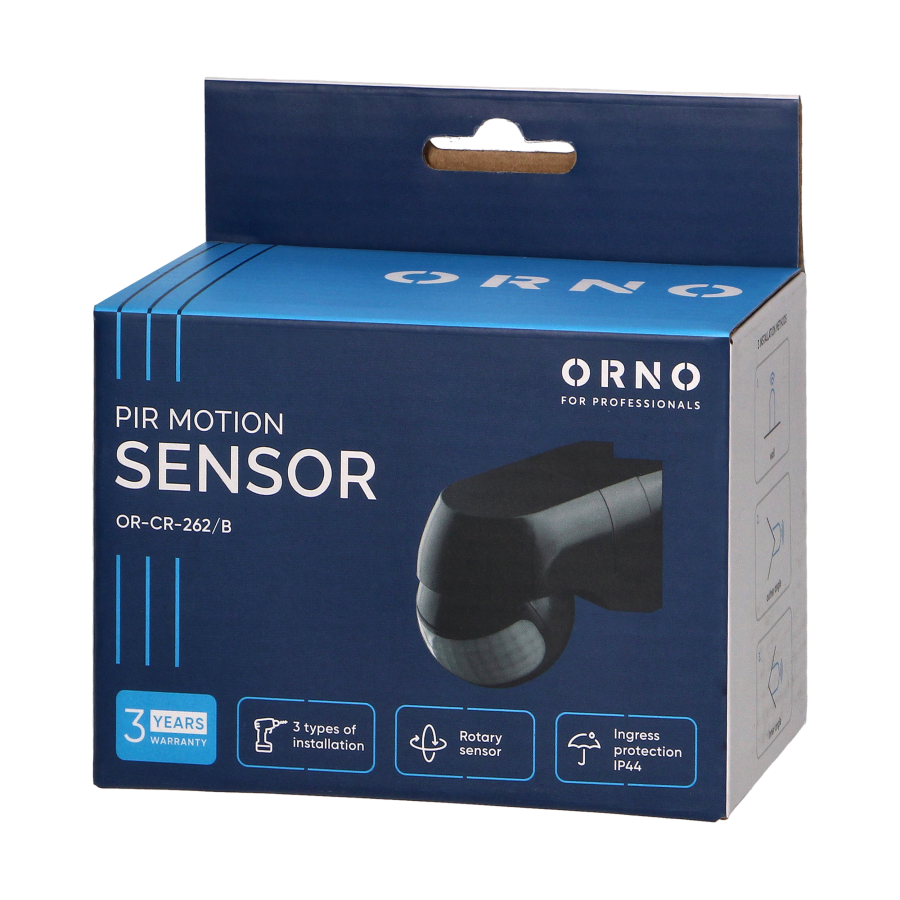 Czujnik ruchu 220st. 1200W, IP44, 3 rodzaje montażu, czarny