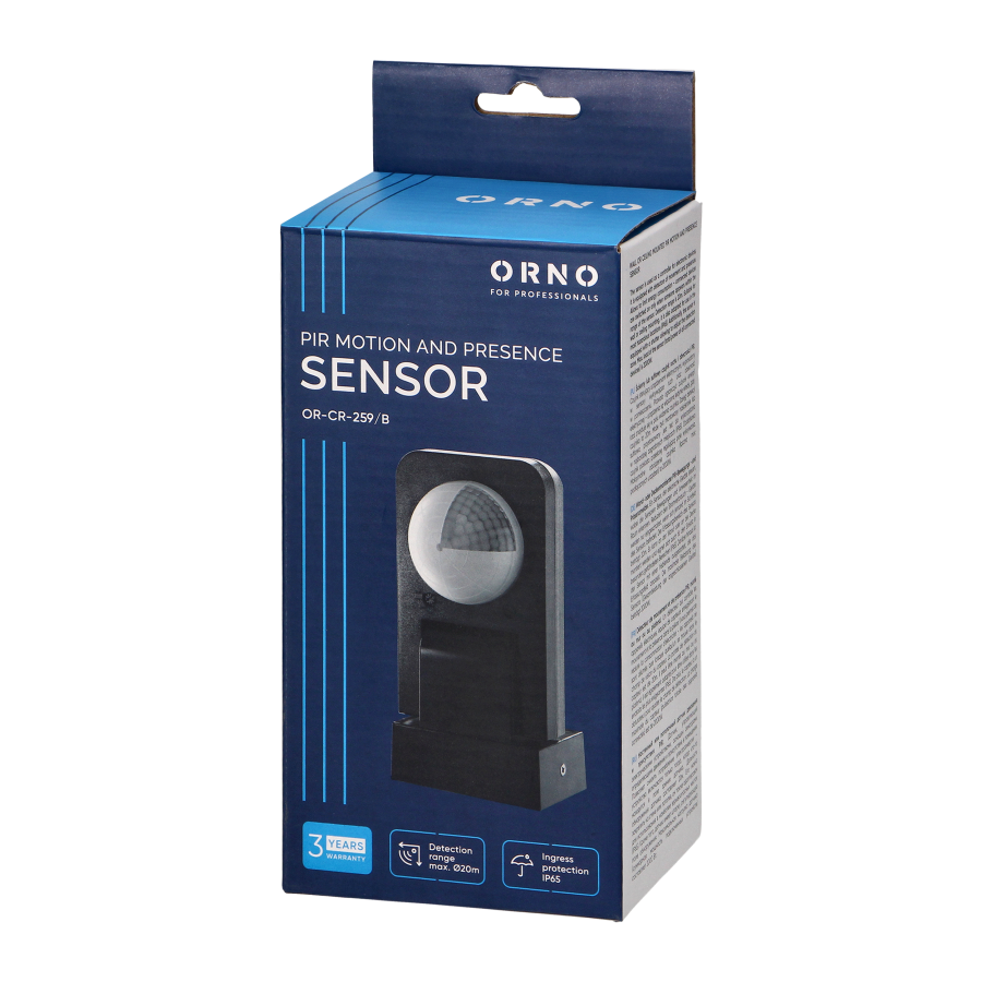 Motion and presence sensor 360°, IP65, 2000W, range max. 20m, black